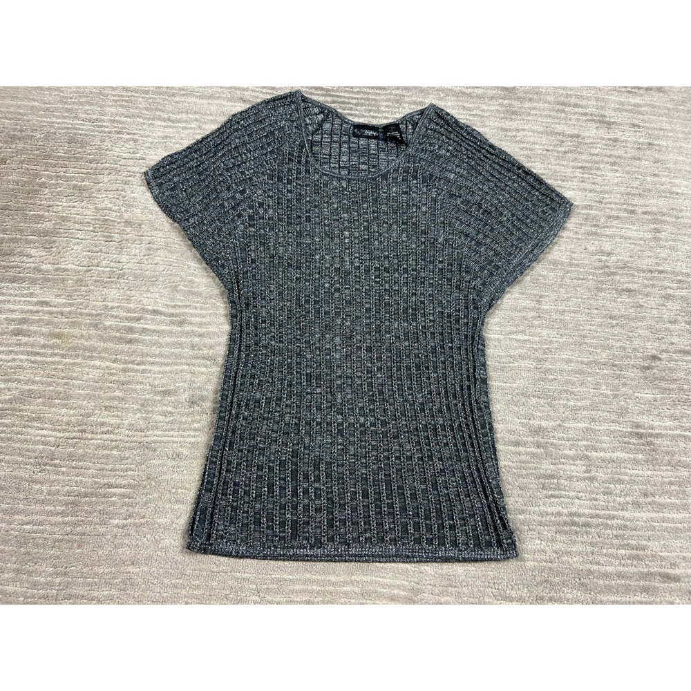 Daytrip Knit Top Womens S Grey Silver Metallic Ribbed Short Sleeve ZJH82BK